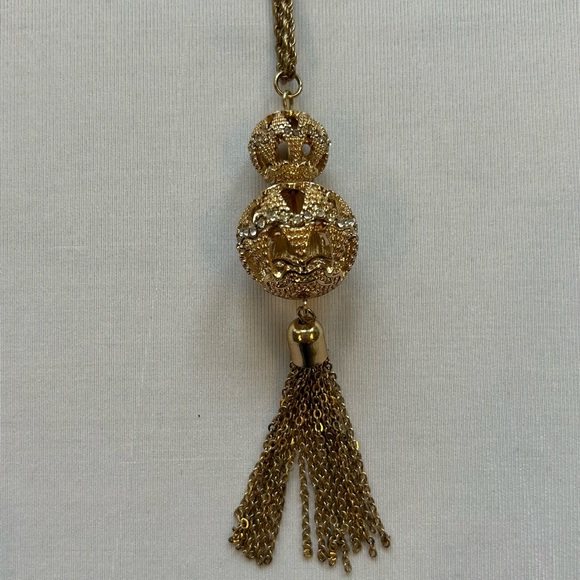 Lily Morgan Long Gold Chain Necklace with Bubble Tassel Rhinestone Pendant - Picture 1 of 4